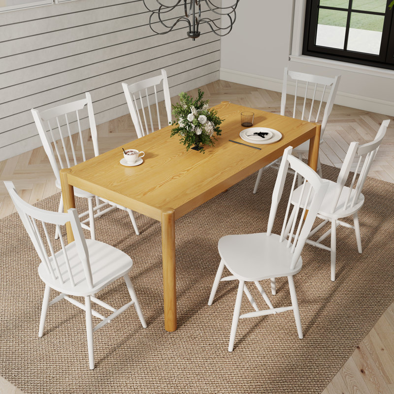 Ensemble de salle à manger Modern Farmhouse - Table en bois massif et chaises Windsor - Ensemble de cuisine 3/5/7 pièces en plusieurs finitions