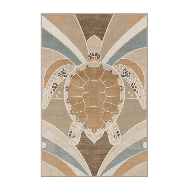 Machine Washable Pantelia Turtle Art Deco Arc Rug in Brown – Binding, 8x12