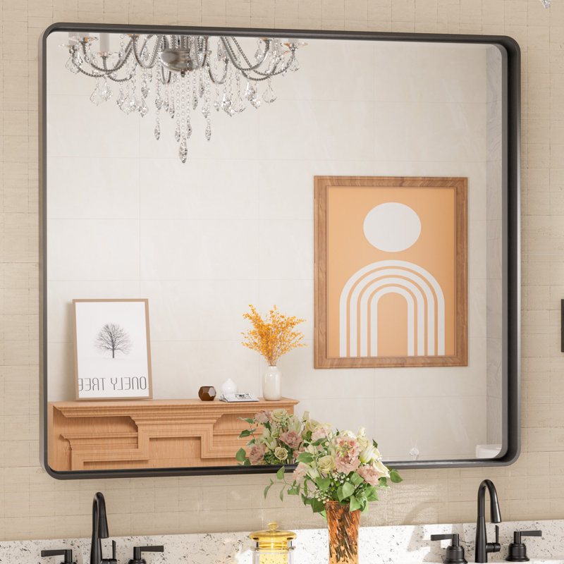Miroir d'appoint Tyro, Noir mat, 42 po x 36 po, Rectangulaire