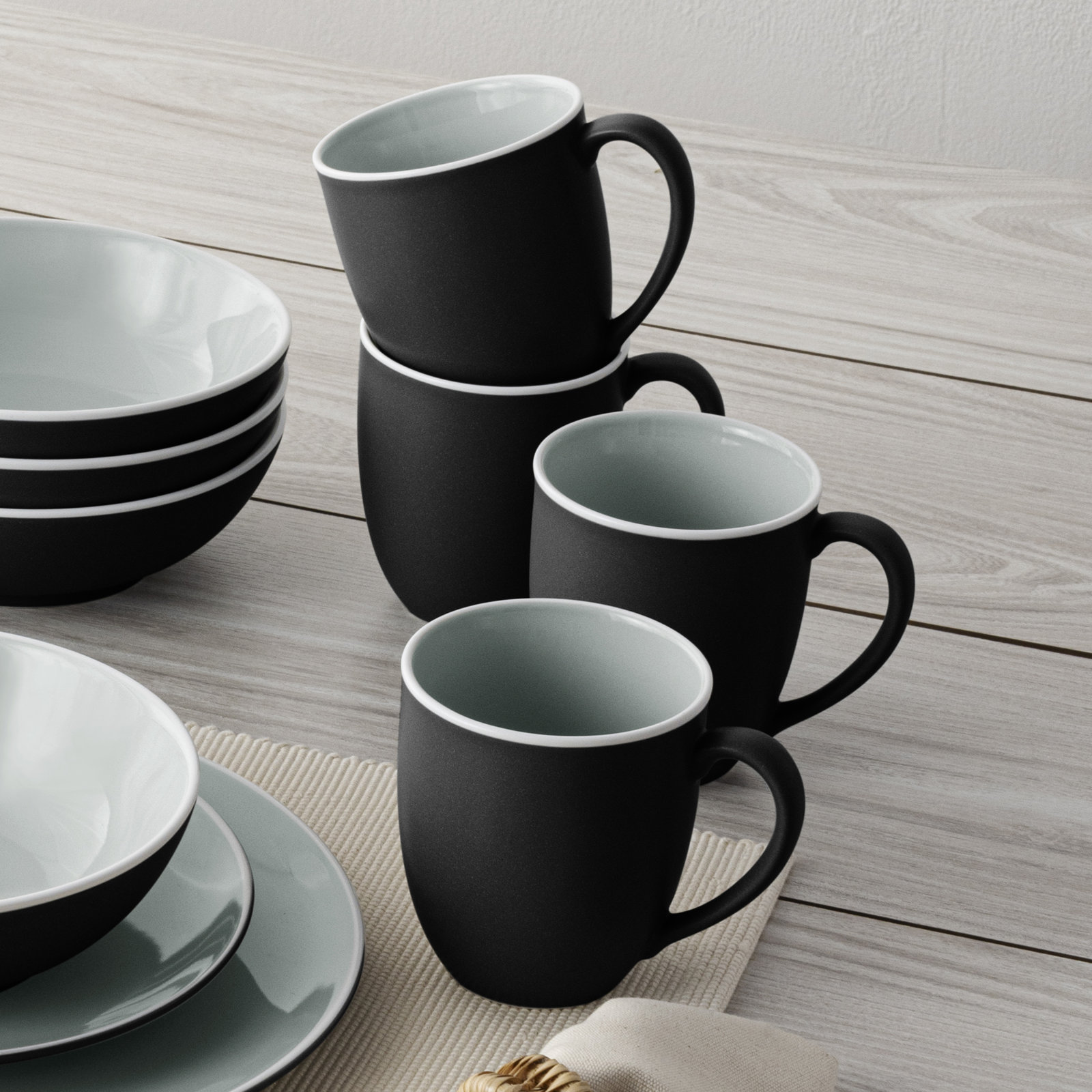 Noritake ColorTrio Coupe Mugs, 12 oz., Black