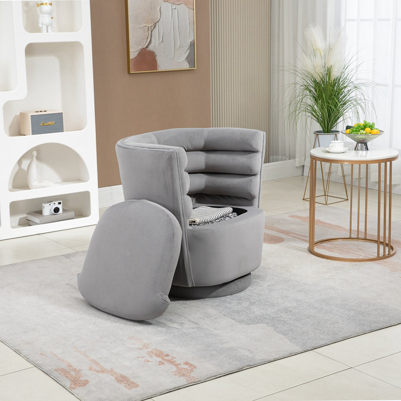 Lasharn Upholstered Swivel Side Chair with Ottoman, Gray Velvet
