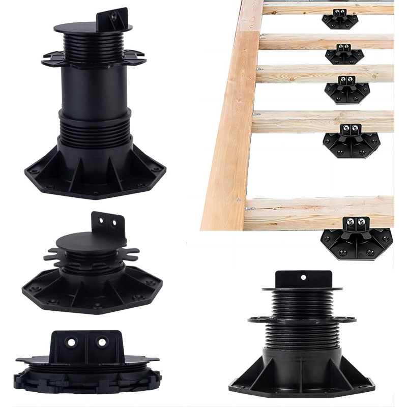 12Pack Adjustable Deck Support Pedestal Deck Foundation Base Support for Floating Deck Platform Deck Floor Height Adjustment Raising from 1-3/16"" to 2-3/8"", Black