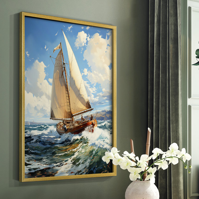NAUTICAL Series CCCCXXVII - Impression encadrée de qualité supérieure - Prêt à être accroché - Aucun clou requis, Doré