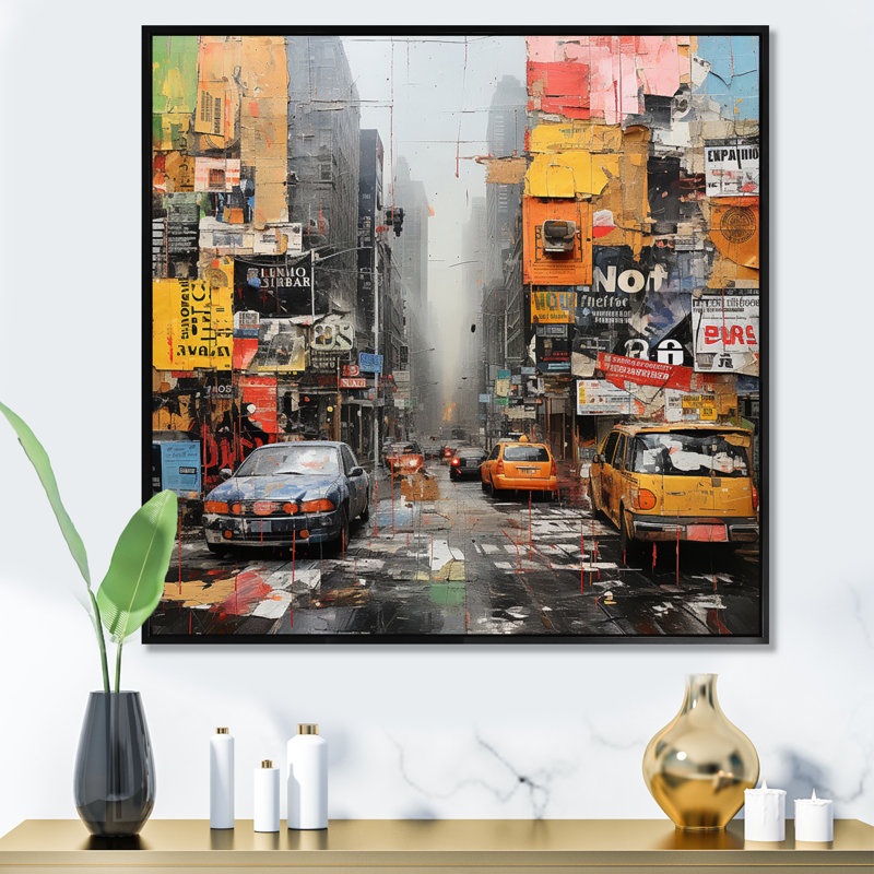 Urban Collage I sur toile, H 16 po x l 16 po x P 1 po, Cadre flottant noir