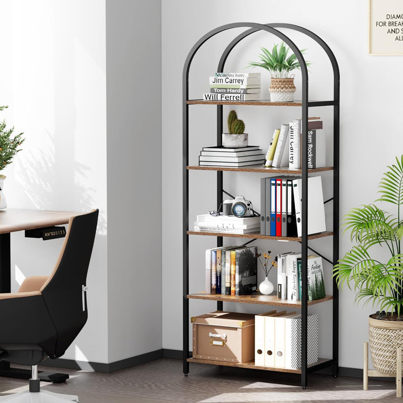 5-Tier Bookshelf Arched Display Racks Wood And Metal Bookcase