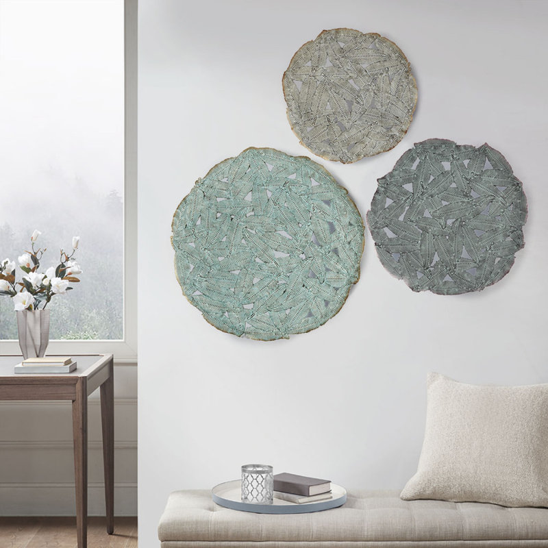 Textured Feather 3Piece Metal Disc Wall Decor Set