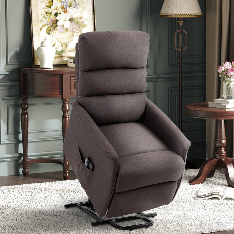 Fauteuil élévateur pour personnes âgées avec télécommande, poches latérales, tissu brun, inclinable électrique confortable pour une expérience de détente télécommandée