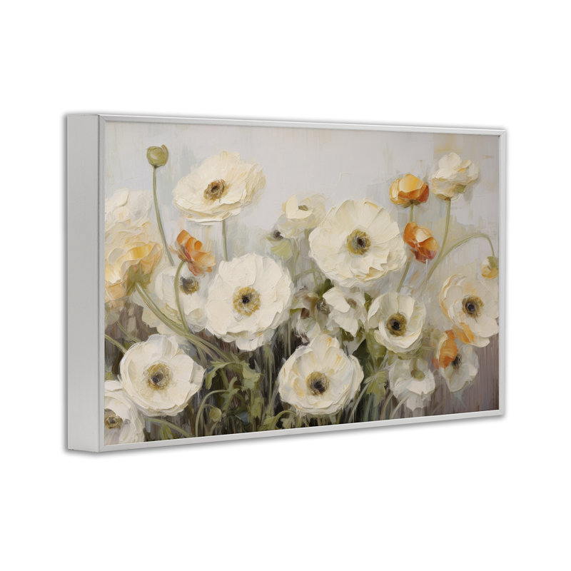 Reproduction d'art giclée blanche par renoncules blanches par Petals Prints Design, H 16 po x l 24 po