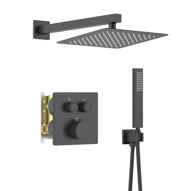 Cube 2-Function Thermostatic Complete Shower Faucet Set, Matte Black
