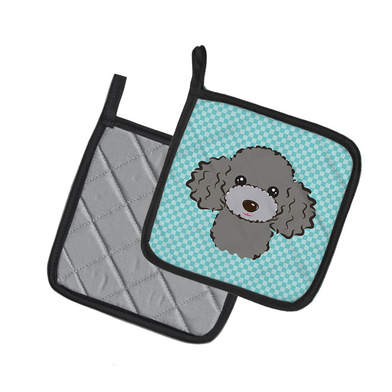 Cuisinier poignée caniche caroline trésors Checkerboard, Argent/Gris