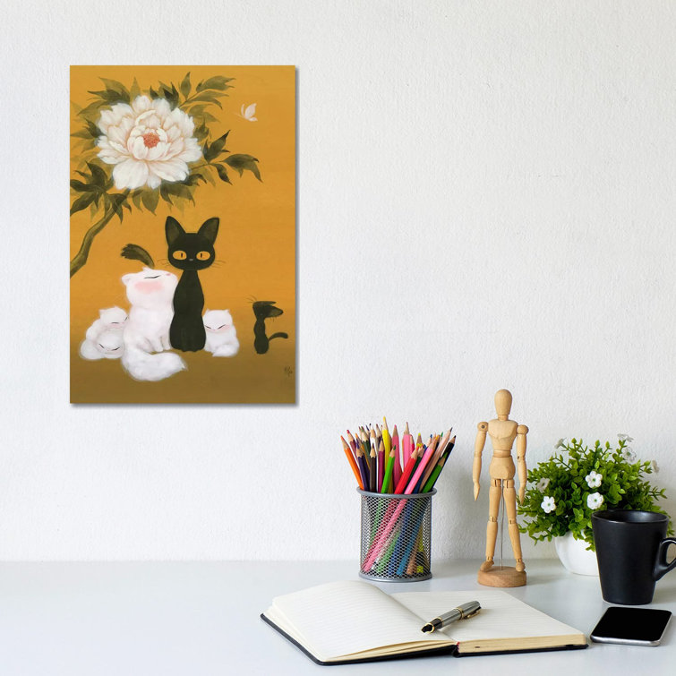 Cats And Peony by Martin Hsu - Painting on Canvas