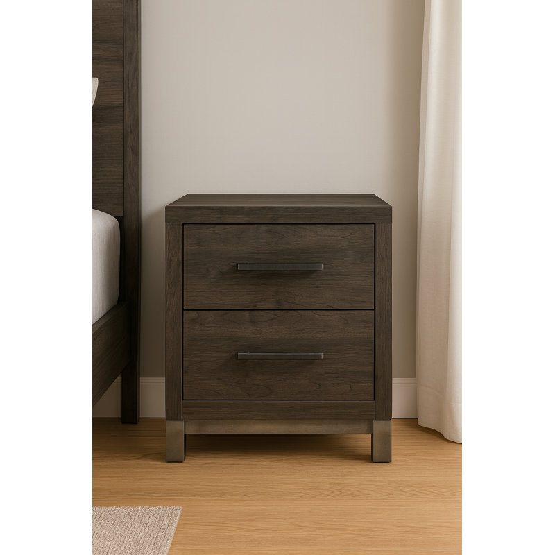 Barlow 20"W 2-Drawer Nightstand, Dark Gray
