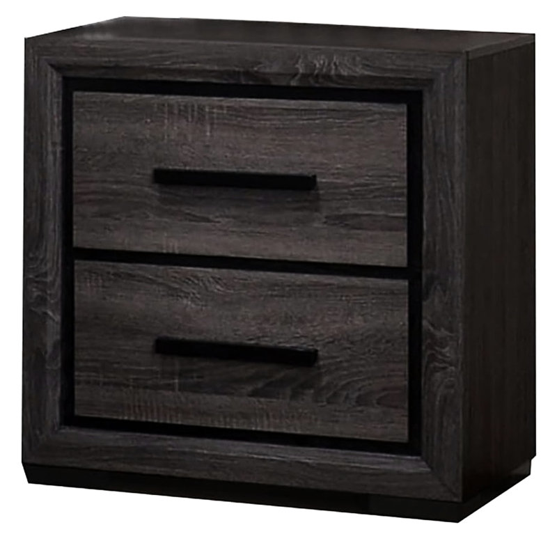 Table de chevet grise à 2 tons, conception à deux tons avec bordure noire, table de chevet contemporaine de style chambre à coucher transitionnelle et 2 tiroirs