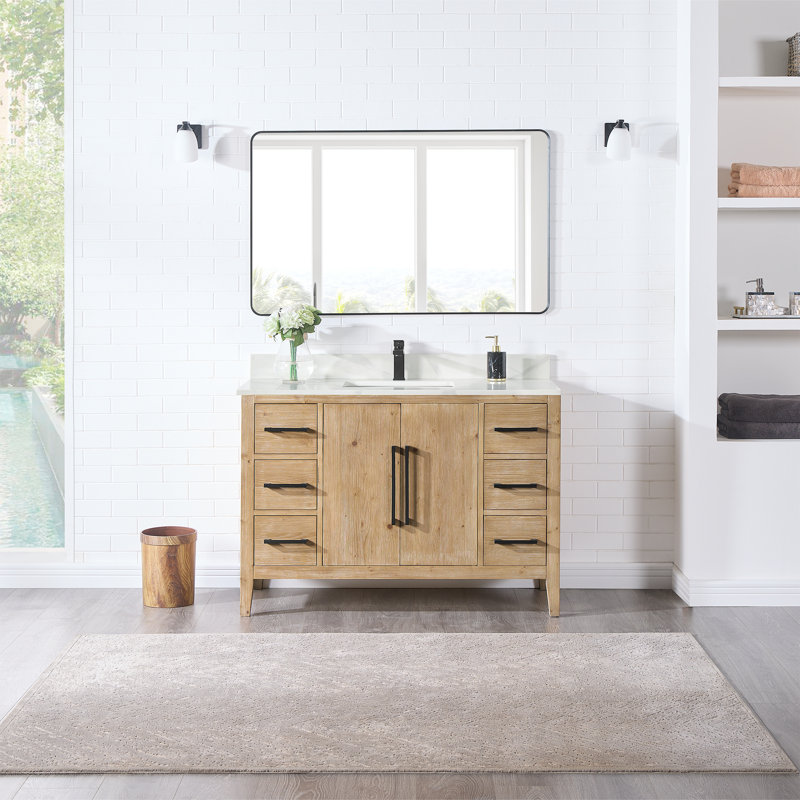 Griswalda 48"  Free Standing Single Bathroom Vanity with Quartz Top with Mirror, Weathered Fir