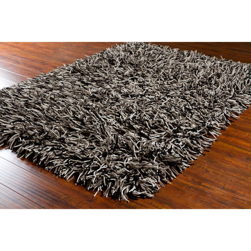 Cyrah Handmade Shag Abstract Black/Brown/Cream Area Rug, Rectangle 9' x 13'