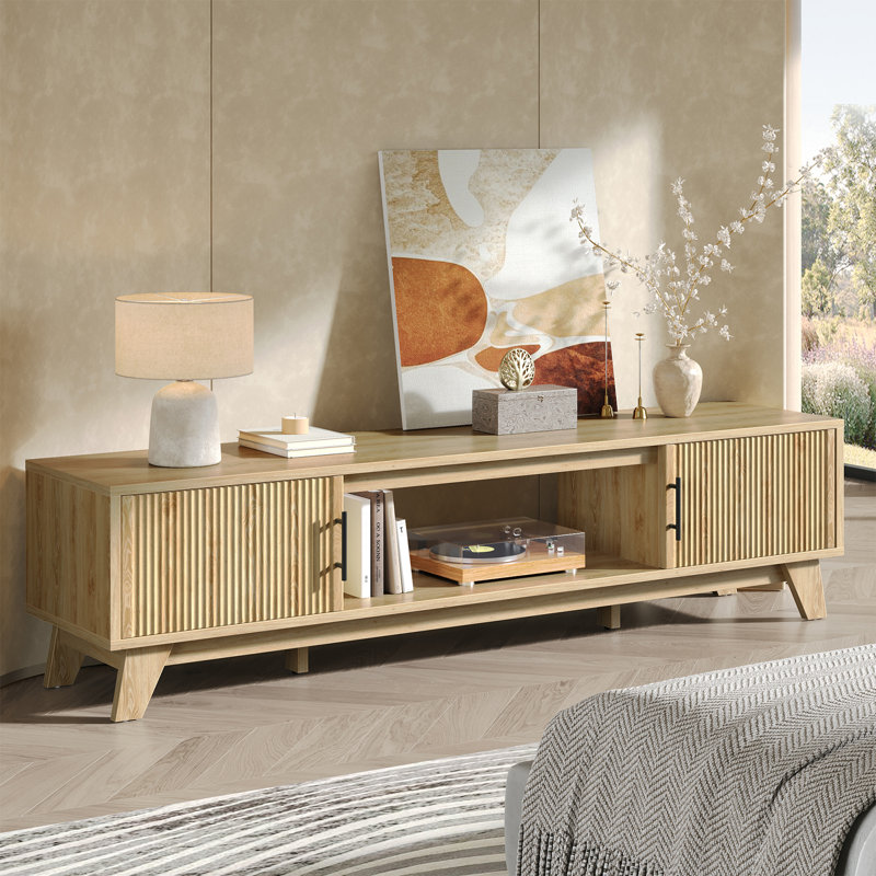 Meuble télé 70 po Mid Century , H 18,3 po x l 70 po x P 15,7 po, Beige