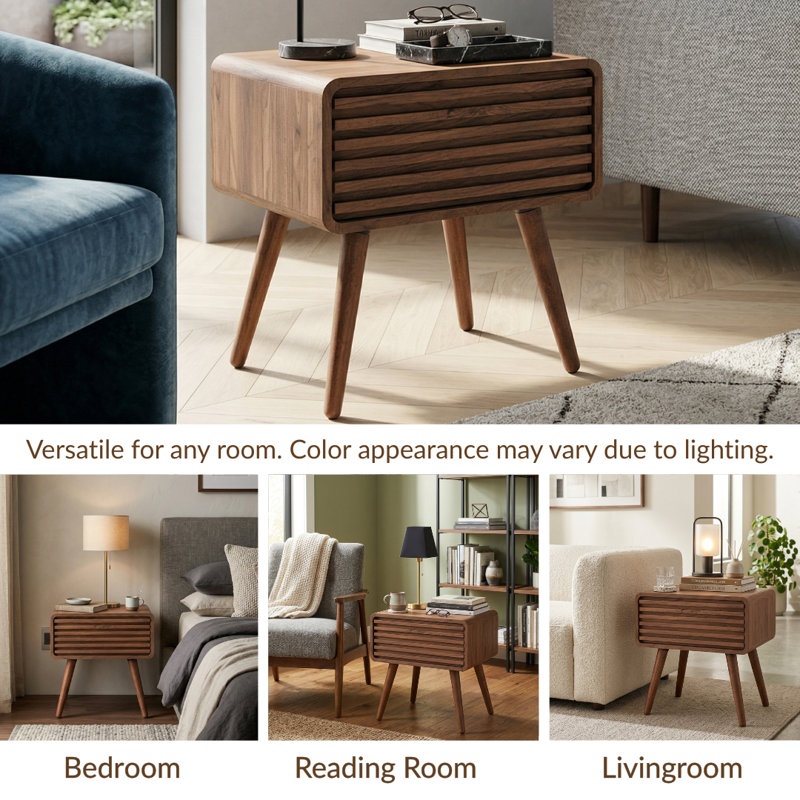 Bria End Table with Storage, Walnut