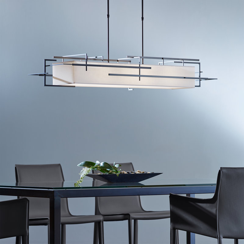 4 - Light Kitchen Island Linear Pendant, Natural Anna, Dark Smoke