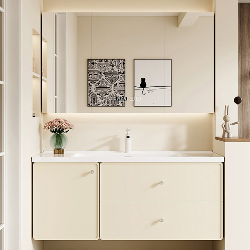 Armoire de salle de bain style français, H 19,7 po x l 55,1 po x P 19,7 po, Crème