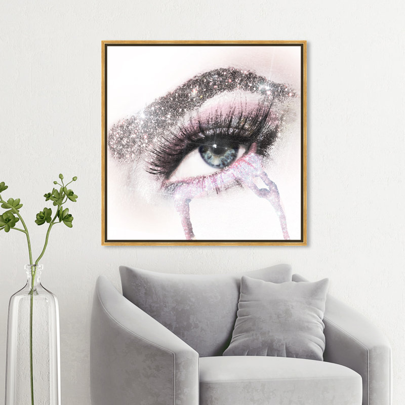 " Fashion And Glam Eyes And Rhinestones Pink, Glam Gray ", Gold Framed, 40.5" H x 40.5" W 