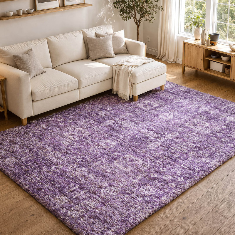 Tapis à poil long de qualité supérieure lavable à la machine ADS637, Purple, 9' x 12'