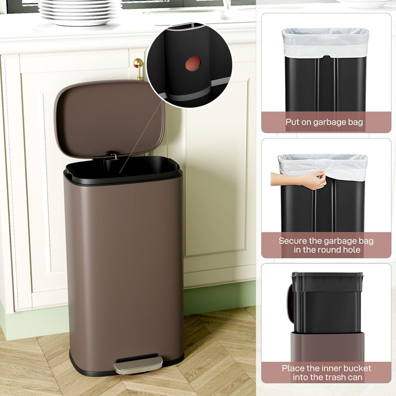 Poubelle 8 gallons, poubelle en acier inoxydable, poubelle à fermeture en douceur avec seau intérieur en plastique amovible