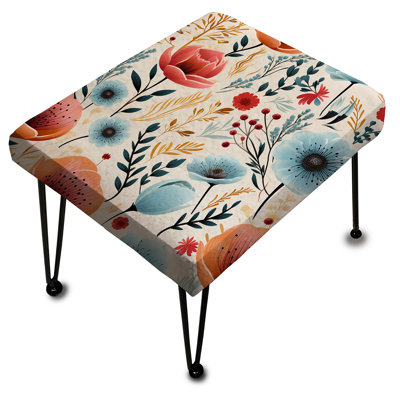 Blue and Coral Vintage Poppy Dreams - Repose-pieds rectangulaire botanique