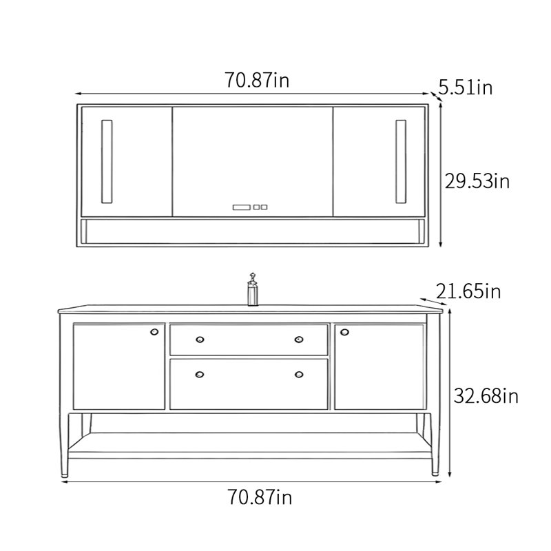 Meuble de salle de bain luxueux à la française, H 32,68 po x l 70,87 po x P 21,65 po