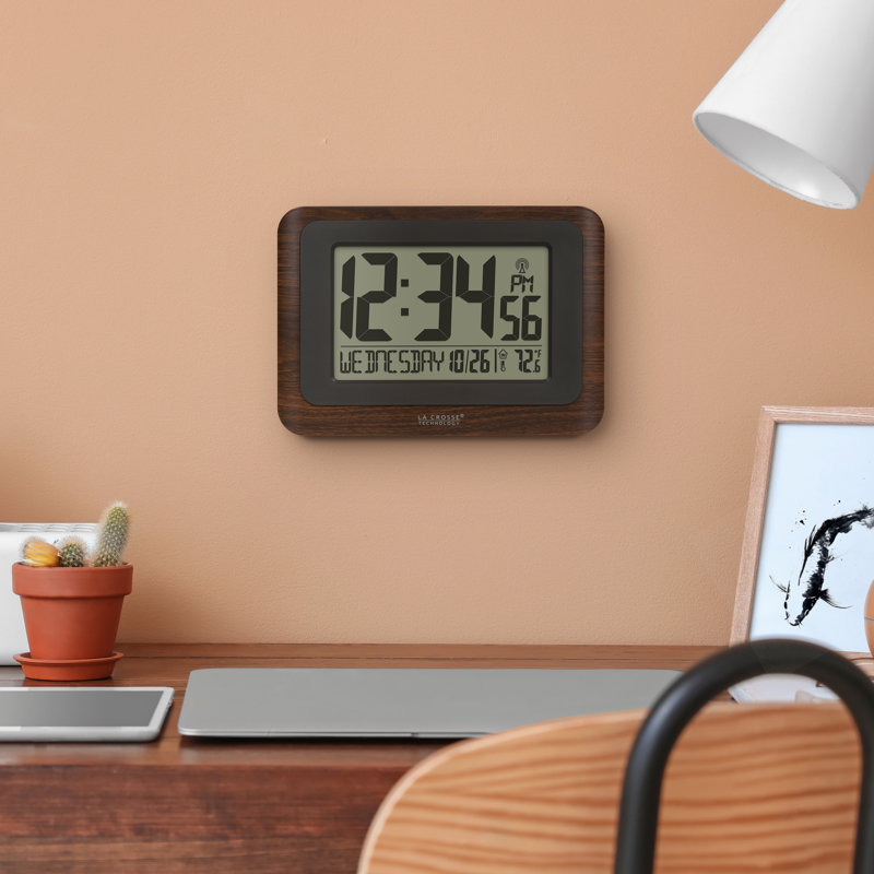 Digital Atomic Clock with Indoor Temperature, Walnut/Black