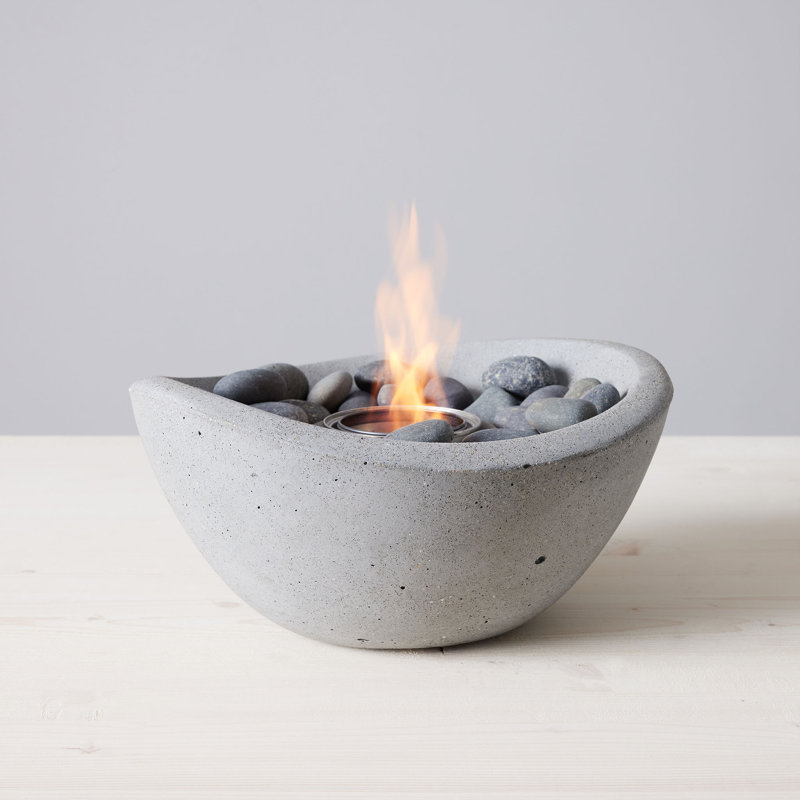 Gray StoneCast Wave Tabletop Gel Fire Pit