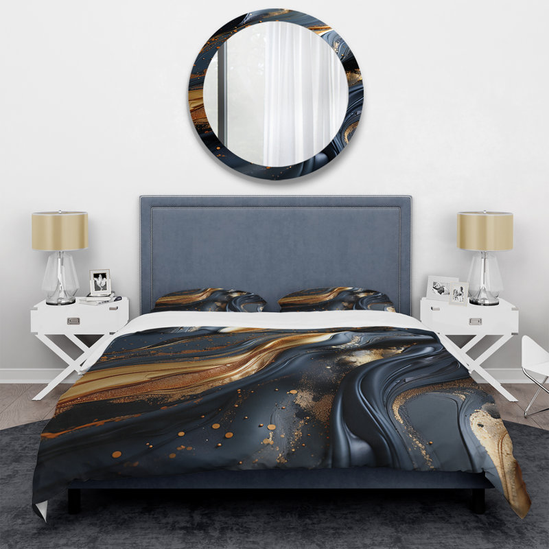 Ensemble de housse de couette en marbre Gold and Grey Volcano Fusion IV - Abstract