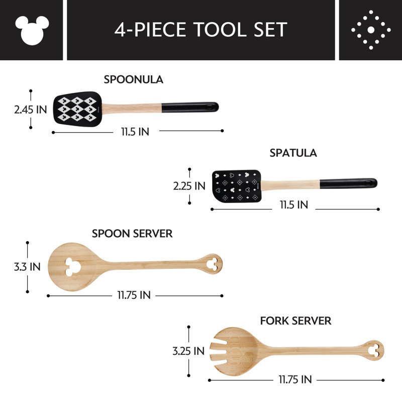 Disney Mickey Mouse Bamboo and Silicone 4-Piece Kitchen Tool Set