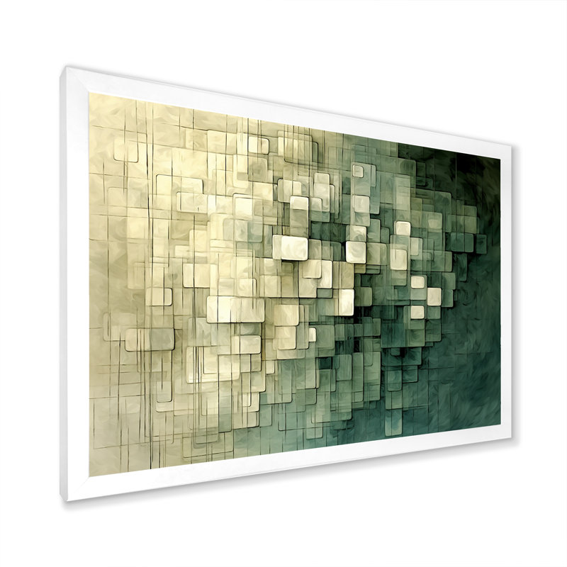 Renaissance abstraite rétro en bleu doré - peinture abstraite murale, H 24 po x l 32 po x P 1 po, Cadre simple blanc