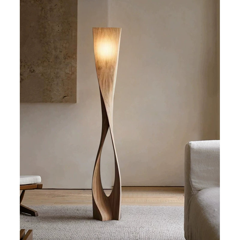 Lampe sur pied Creative Creative avec abat-jour en bois massif de lin