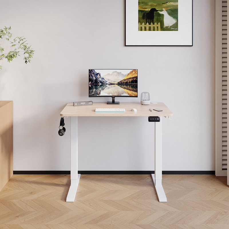 Electric T-Shape Height Adjustable Standing Desk, 140cm W x 60cm D, Beige