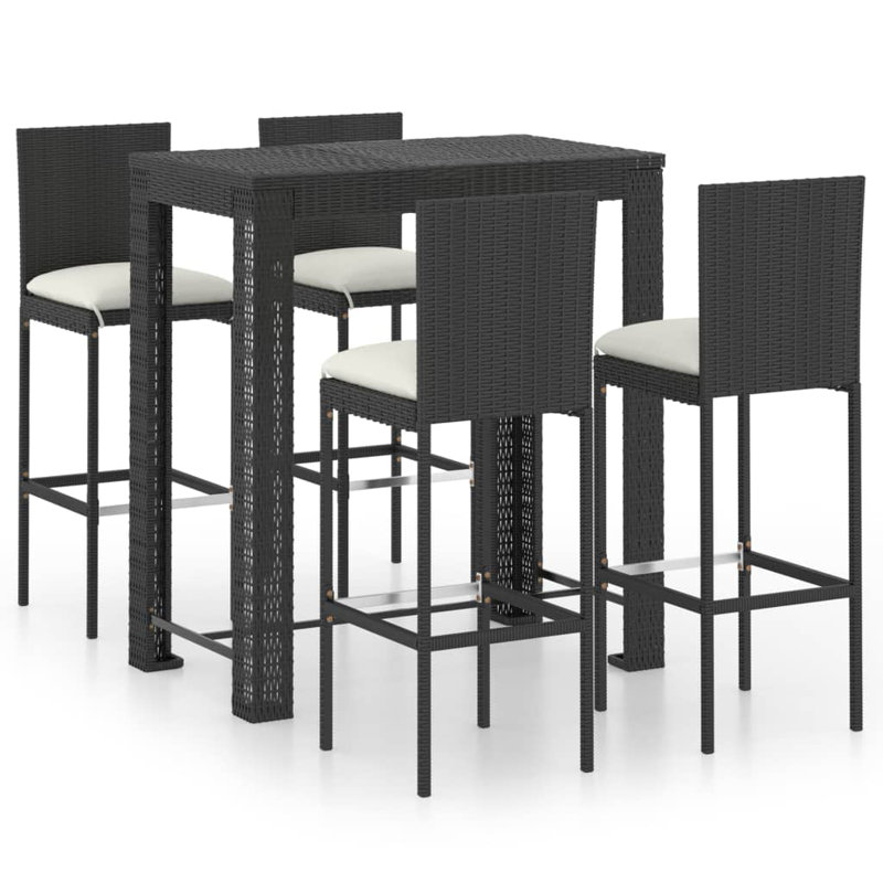 5 Piece with Cushions, Black Frame/White Cushion
