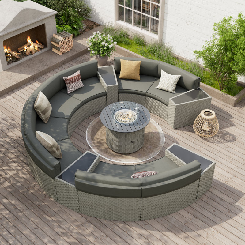 Dartmore 8 - Person Fully Assembled Curved Patio Conversation Set With Cushions, 23.62" H x 31.69"W x 31.69" D, Gray, Yes