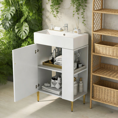 Meuble-lavabo de salle de bain avec lavabo et rangement à droite