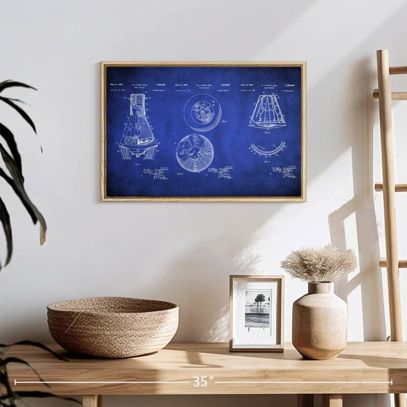 Space Capsule - bleu verni, 19 po x 13 po, Cadre flottant en bois naturel
