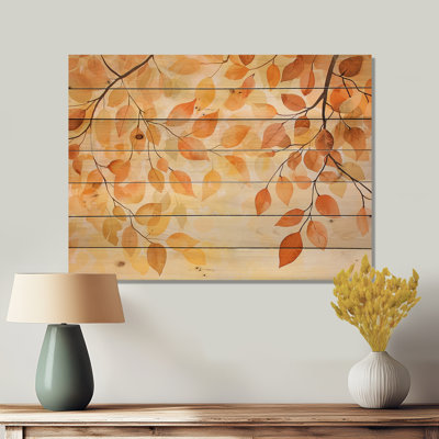 Feuilles d'automne au Canada IV - Art mural traditionnel en bois sur bois de pin naturel