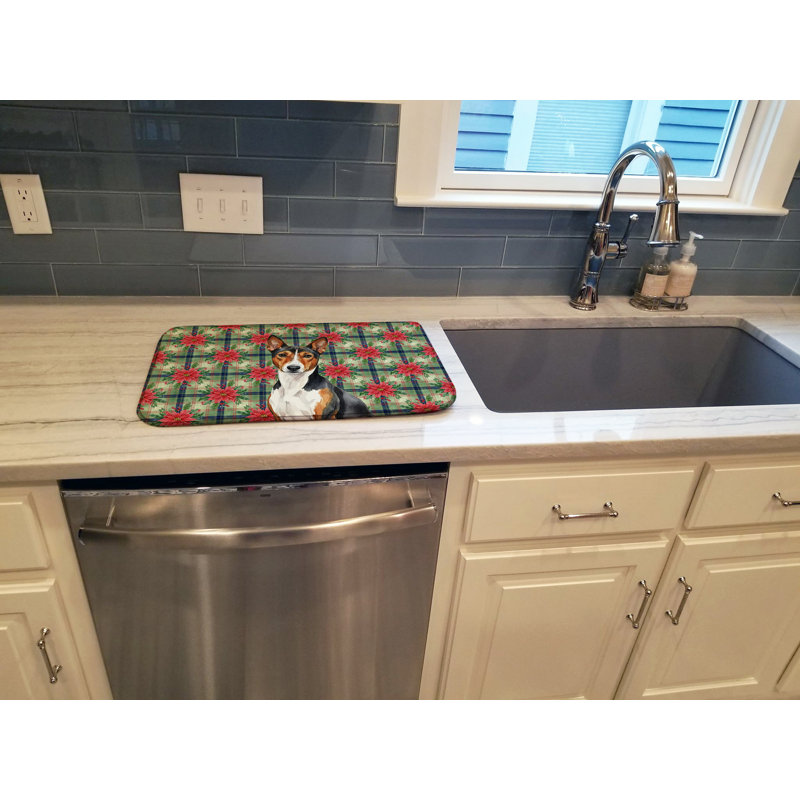 Tapis de vaisselle de Noël tricolore Basenji, Noir / brun / blanc 