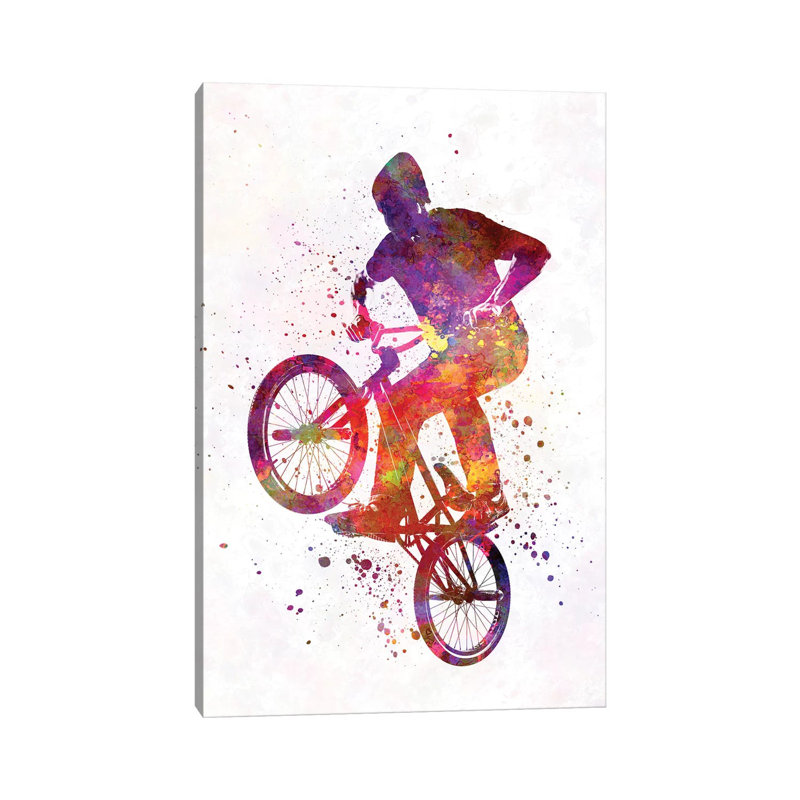 Man Bmx Acrobatic Figure in Watercolour 1 Piece Wrapped Canvas Painting, 66.04 cm H x 45.72 cm W