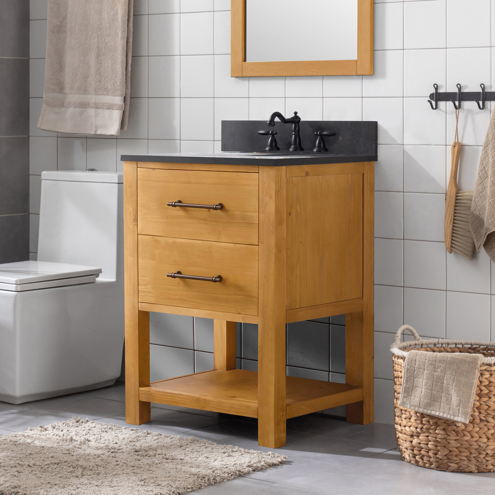 Keri 24'' Single Bathroom Vanity, Natural/Antique Black