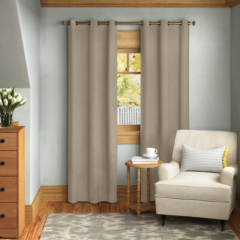 Microfiber Blackout Grommet Curtains, Solid Thermaback Window Curtains, 42" W x 84" L, Beige