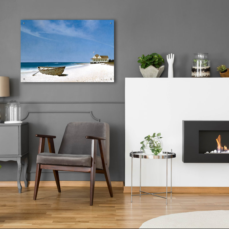 «Beach House View 2» par Zhen-Huan Lu, art mural en verre acrylique, H 24 po x l 36 po x P 0,2 po