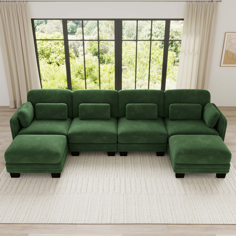 Canapé d'angle modulaire rembourré avec dossier ajustable, Green Chenille, 35" H x 130" W x 56.3" D