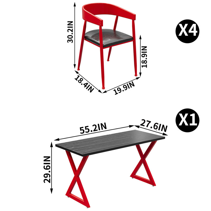 Ensemble de salle à manger rectangulaire Monda, H 29,6 po x L 55,2 po x l 27,6 po