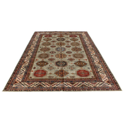 9x12 Gray and Multicolor Kazak Tribal Rug