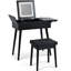 Coiffeuse noire avec DEL, 2 tiroirs, station de charge, panneau et tabouret en cuir pour la chambre à coucher, miroir de maquillage de coiffeuse 27,9 po
