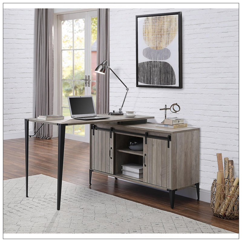 Bureau d'écriture en L polyvalent avec plusieurs options de rangement pour une productivité accrue, Gris / noir